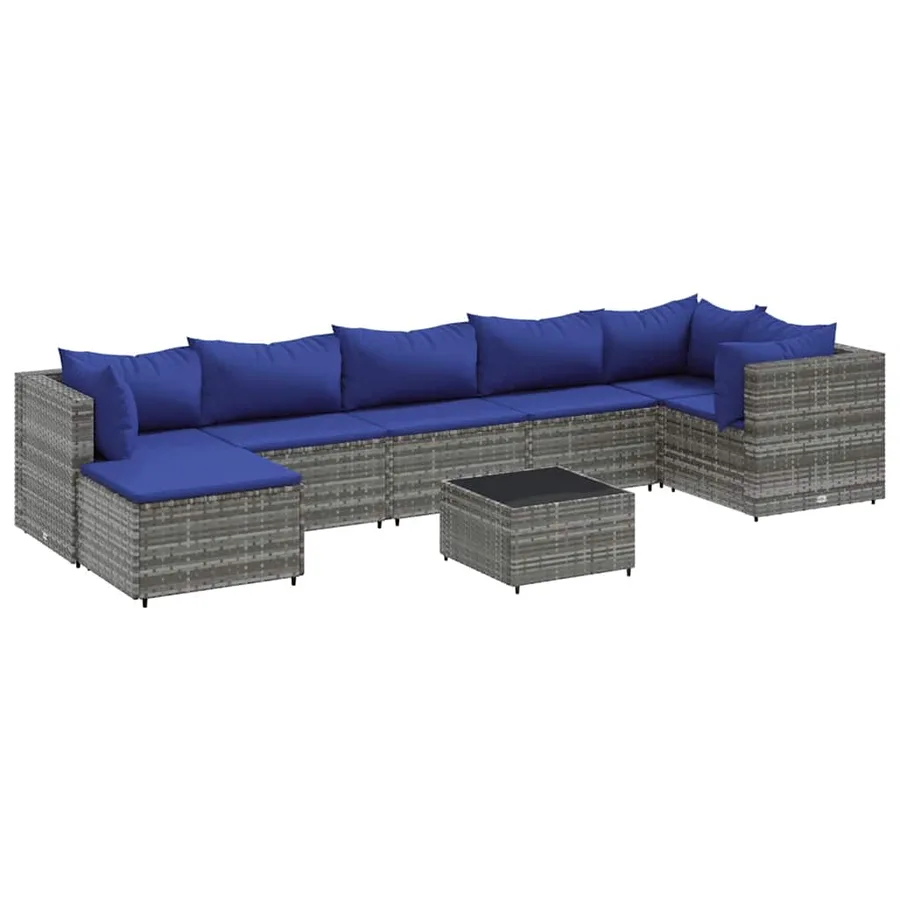 Salon de jardin 8 pcs avec coussins Gris Résine tressée - 2