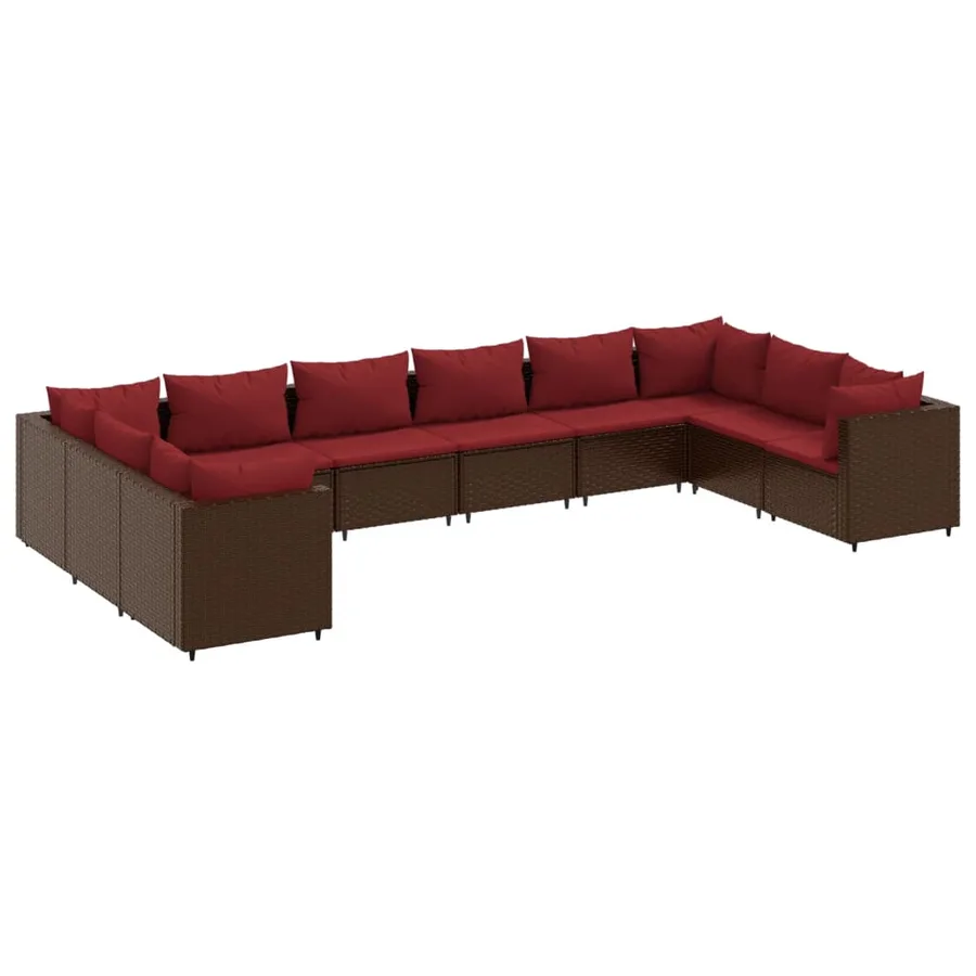 Salon de jardin 10 pcs avec coussins marron résine tressée - 2