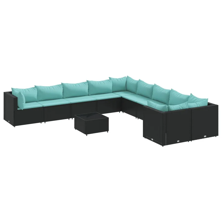 Salon de jardin 11 pcs avec coussins noir résine tressée - 2