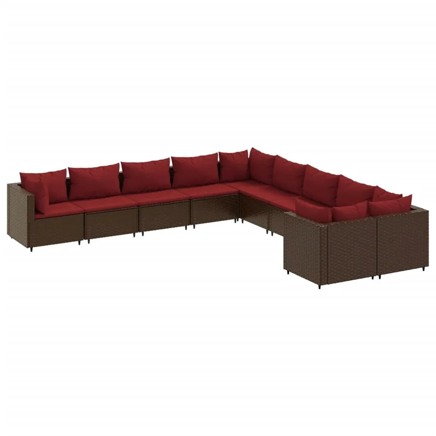 Salon de jardin 10 pcs avec coussins marron résine tressée - 2