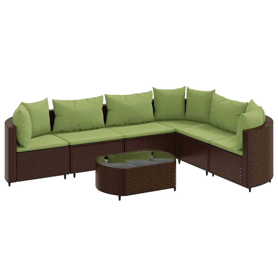 Salon de jardin avec coussins 7 pcs marron résine tressée - 2