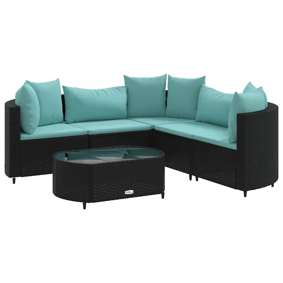 Salon de jardin 6 pcs avec coussins noir résine tressée - 2