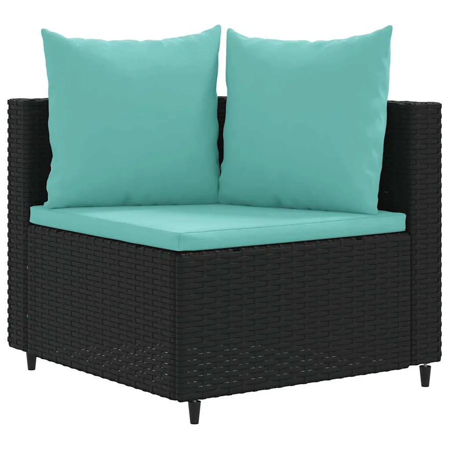 Salon de jardin 6 pcs avec coussins noir résine tressée - 3