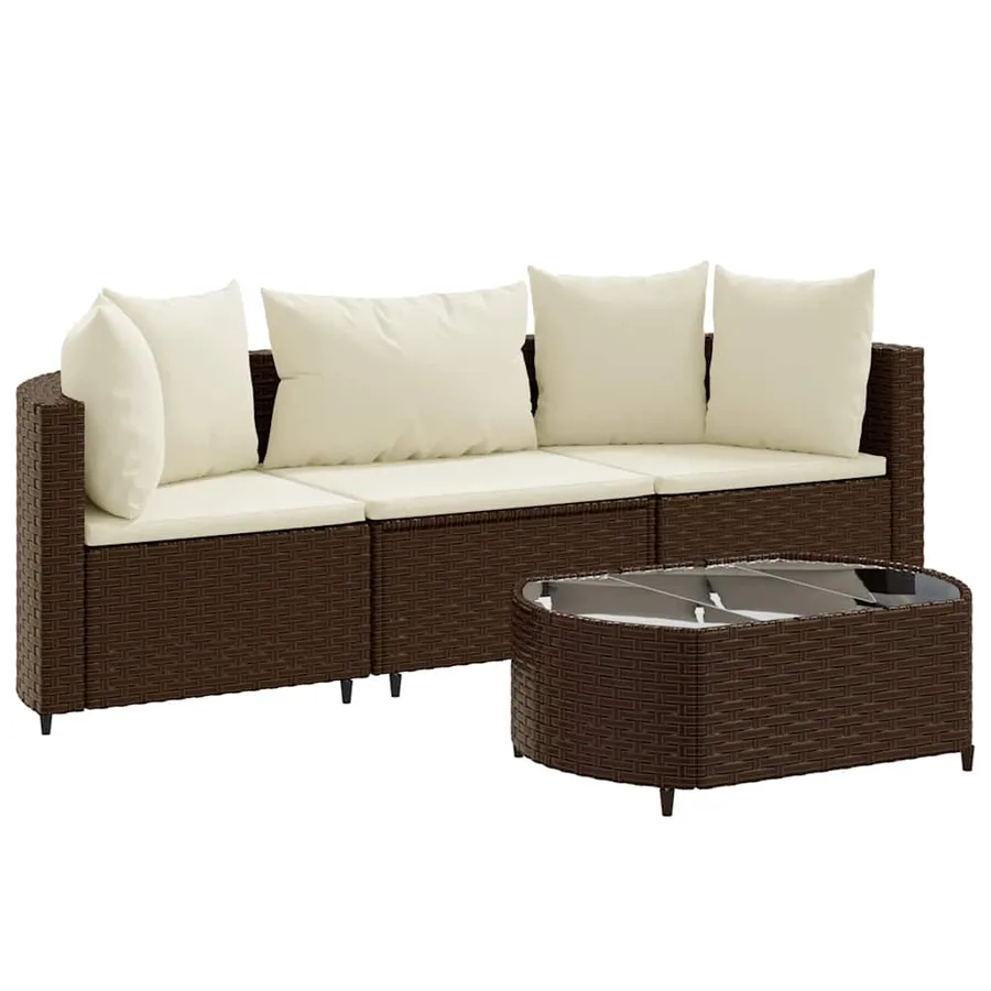 Salon de jardin 4 pcs avec coussins marron résine tressée - 2