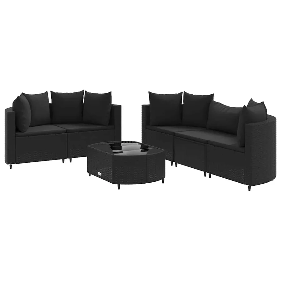 Salon de jardin 6 pcs avec coussins noir résine tressée - 2