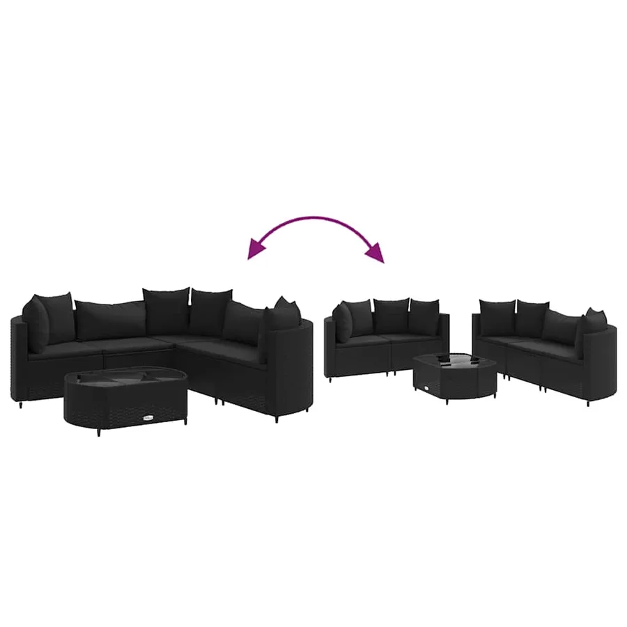 Salon de jardin 6 pcs avec coussins noir résine tressée - 6