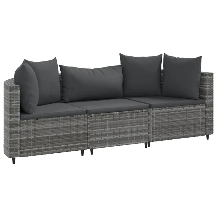 Salon de jardin avec coussins 3 pcs gris résine tressée - 2