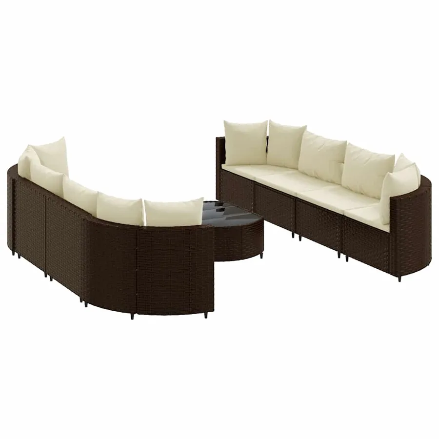 Salon de jardin avec coussins 9 pcs marron résine tressée - 2