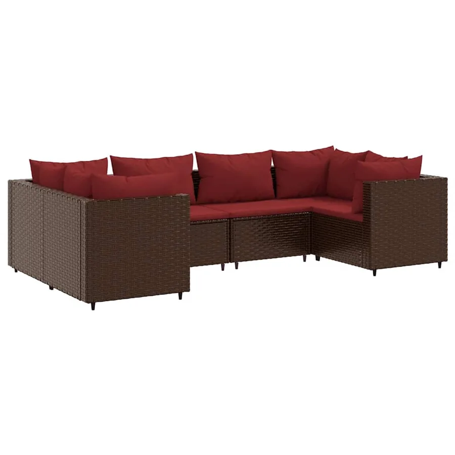 Salon de jardin 6 pcs avec coussins Marron Résine tressée - 2