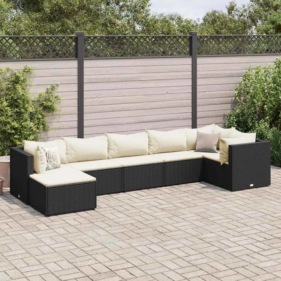 Salon de jardin 7 pcs avec coussins Noir Résine tressée 63 x 63 x 57,5 cm - 48,8 kg
