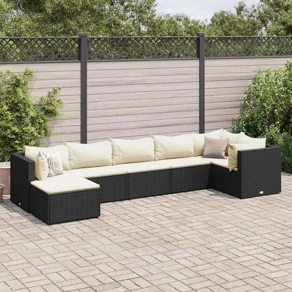 Salon de jardin 7 pcs avec coussins Noir Résine tressée 63 x 63 x 57,5 cm - 48,8 kg