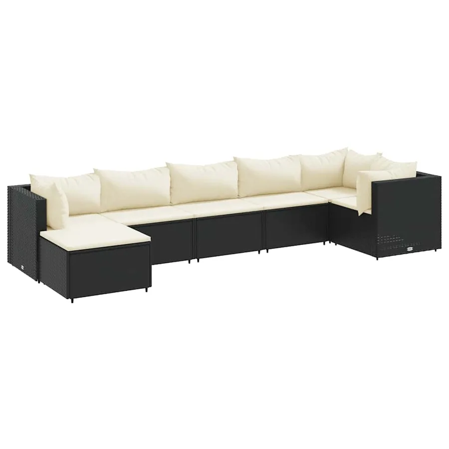Salon de jardin 7 pcs avec coussins Noir Résine tressée 63 x 63 x 57,5 cm - 48,8 kg - 2