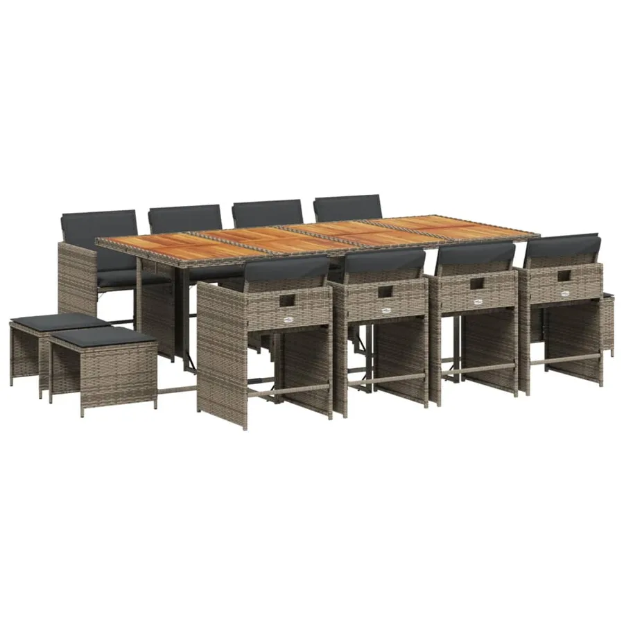 Ensemble à manger de jardin coussins 13 pcs gris résine tressée - 2