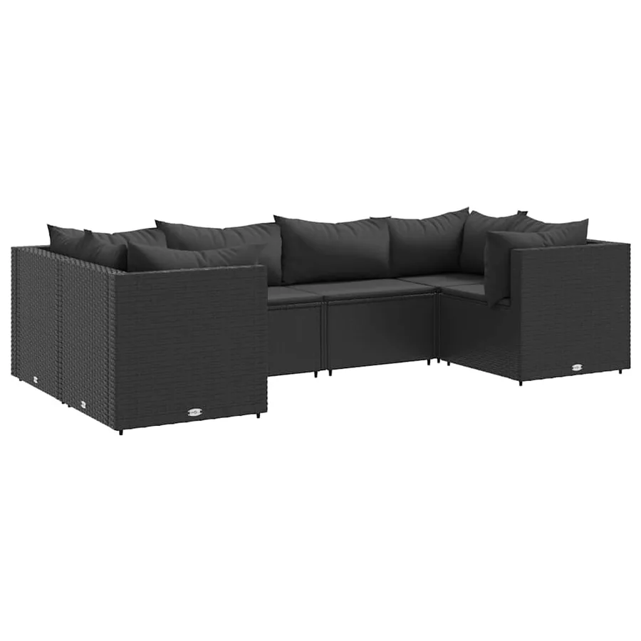 Salon de jardin 6 pcs avec coussins Noir Résine tressée - 2