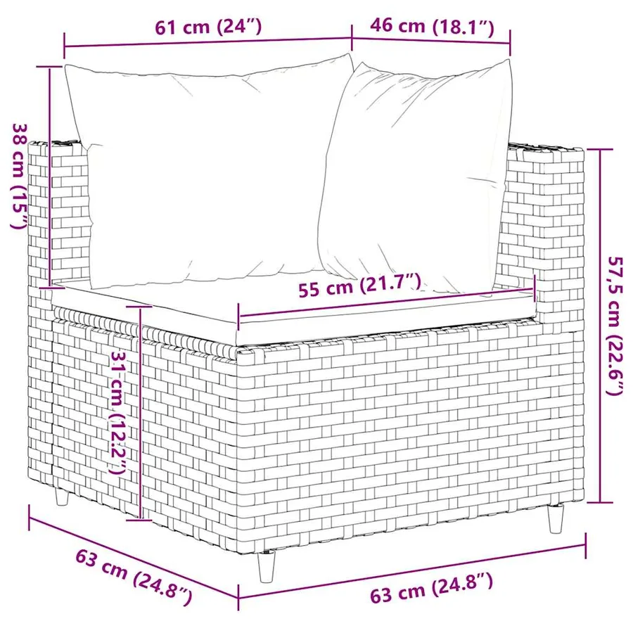 Salon de jardin 6 pcs avec coussins Noir Résine tressée - 8
