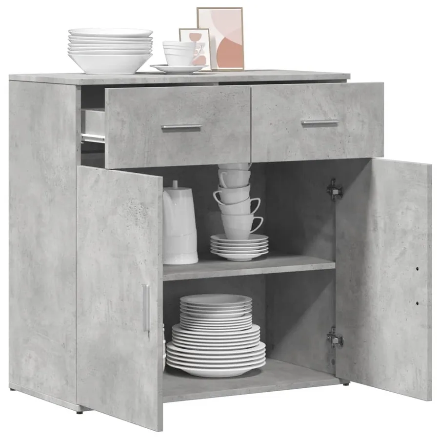 Buffet gris béton 79x38x80 cm bois d'ingénierie - 4