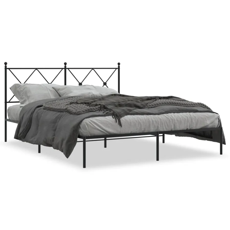 Cadre de lit métal sans matelas et tête de lit noir 160x200 cm - 2