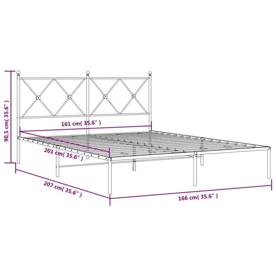Cadre de lit métal sans matelas et tête de lit noir 160x200 cm - 8
