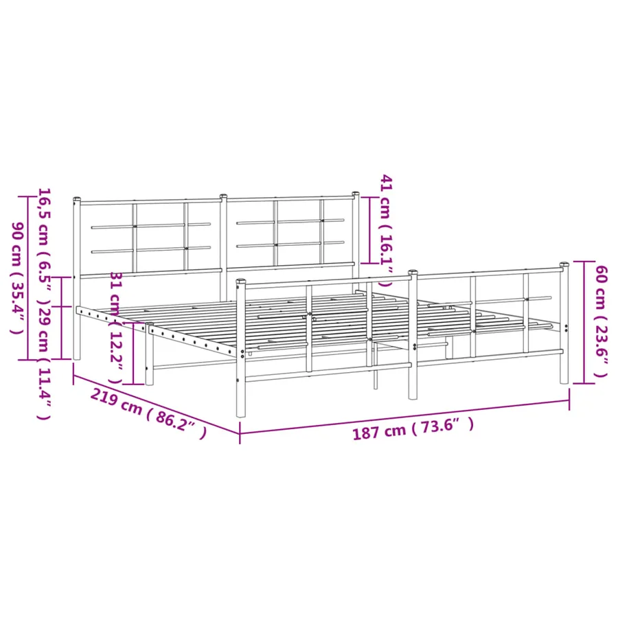 Cadre de lit métal sans matelas avec pied de lit noir 183x213cm - 10