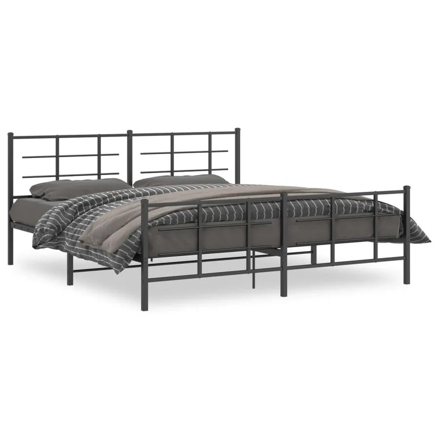 Cadre de lit métal sans matelas avec pied de lit noir 183x213cm - 2