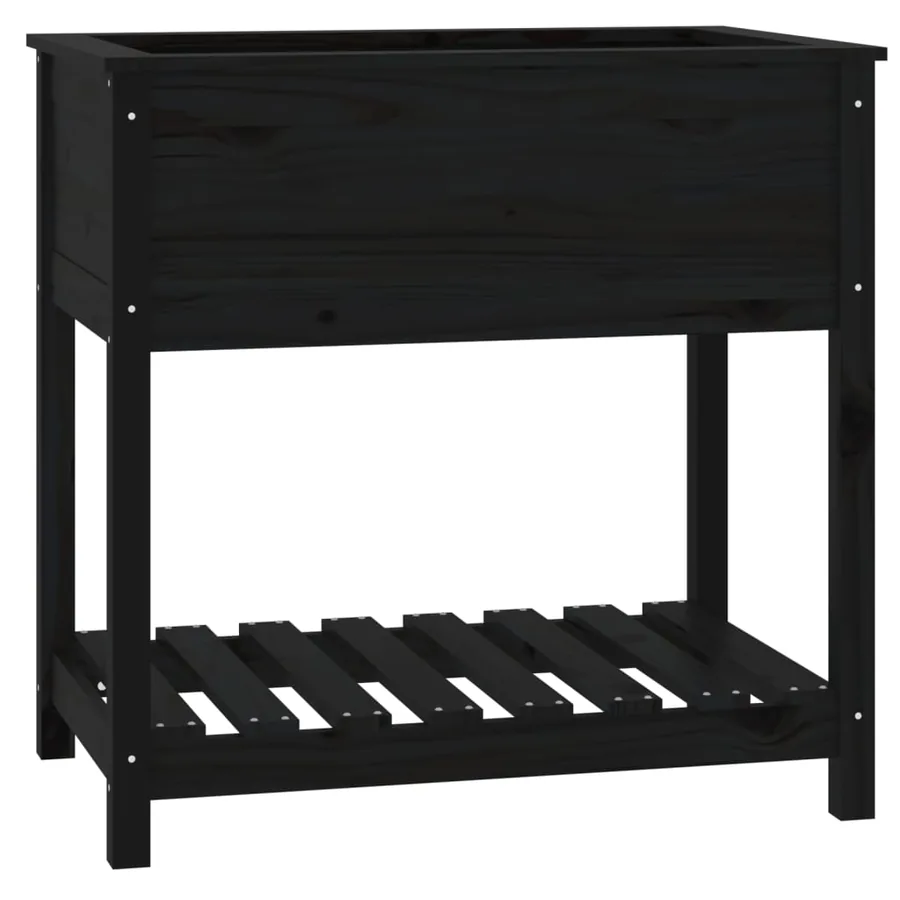 Jardinière avec étagère Noir 82,5x54x81 cm Bois massif de pin - 2