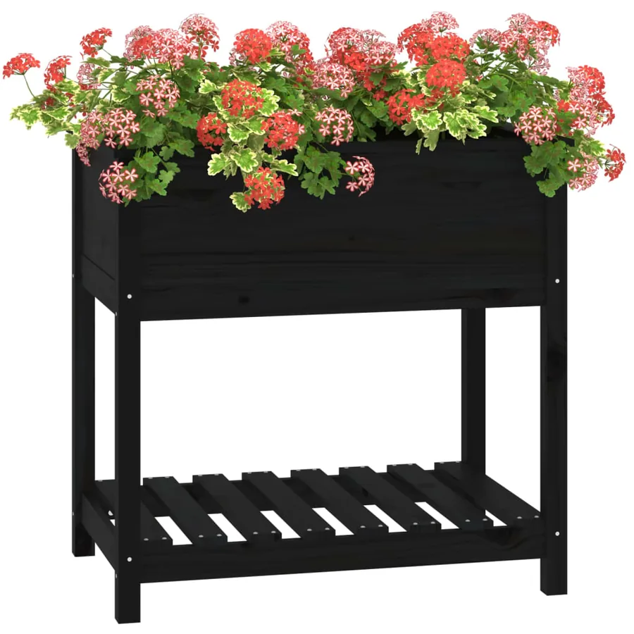 Jardinière avec étagère Noir 82,5x54x81 cm Bois massif de pin - 4