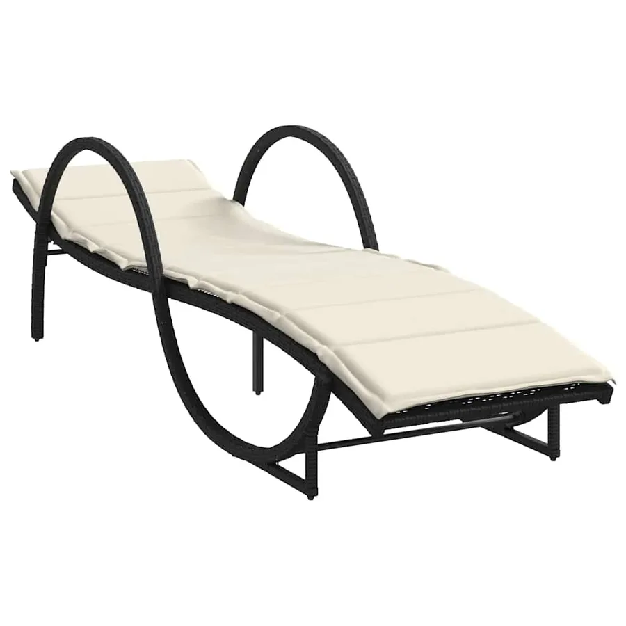 Chaises longues lot de 2 avec coussins noir résine tressée - 3