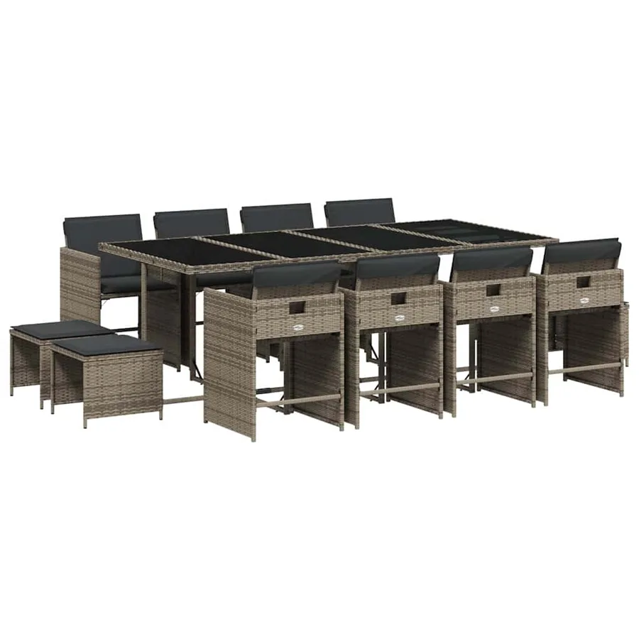 Ensemble à manger de jardin coussins 13 pcs gris résine tressée - 2