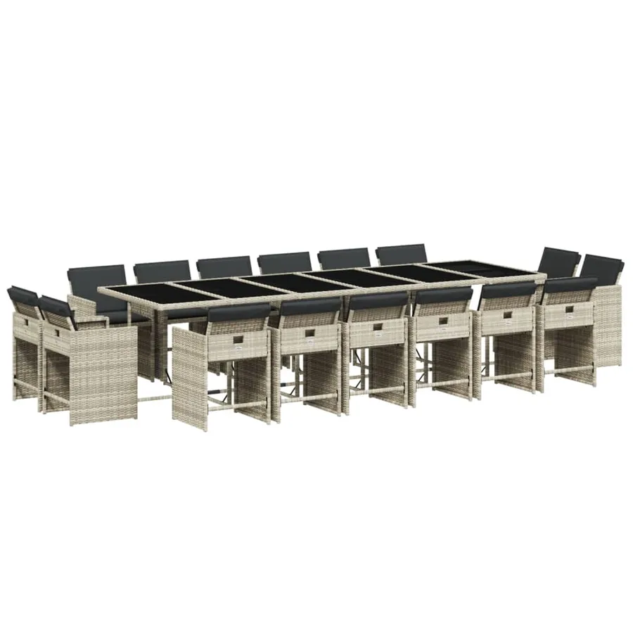 Ensemble à manger de jardin et coussins 17 pcs gris clair rotin - 2