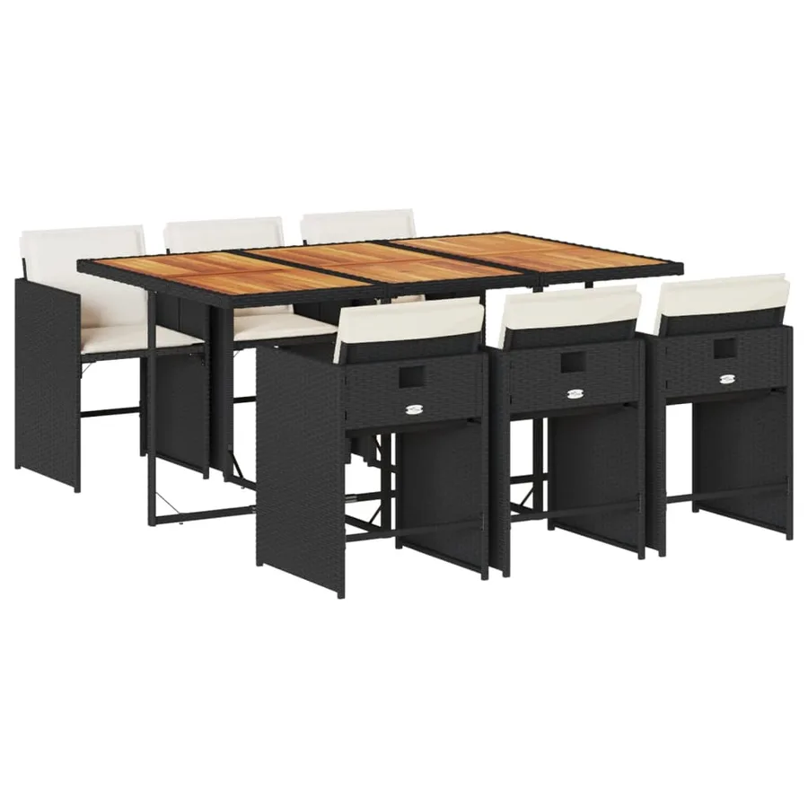 Ensemble à manger de jardin coussins 7pcs Noir Résine tressée - 2