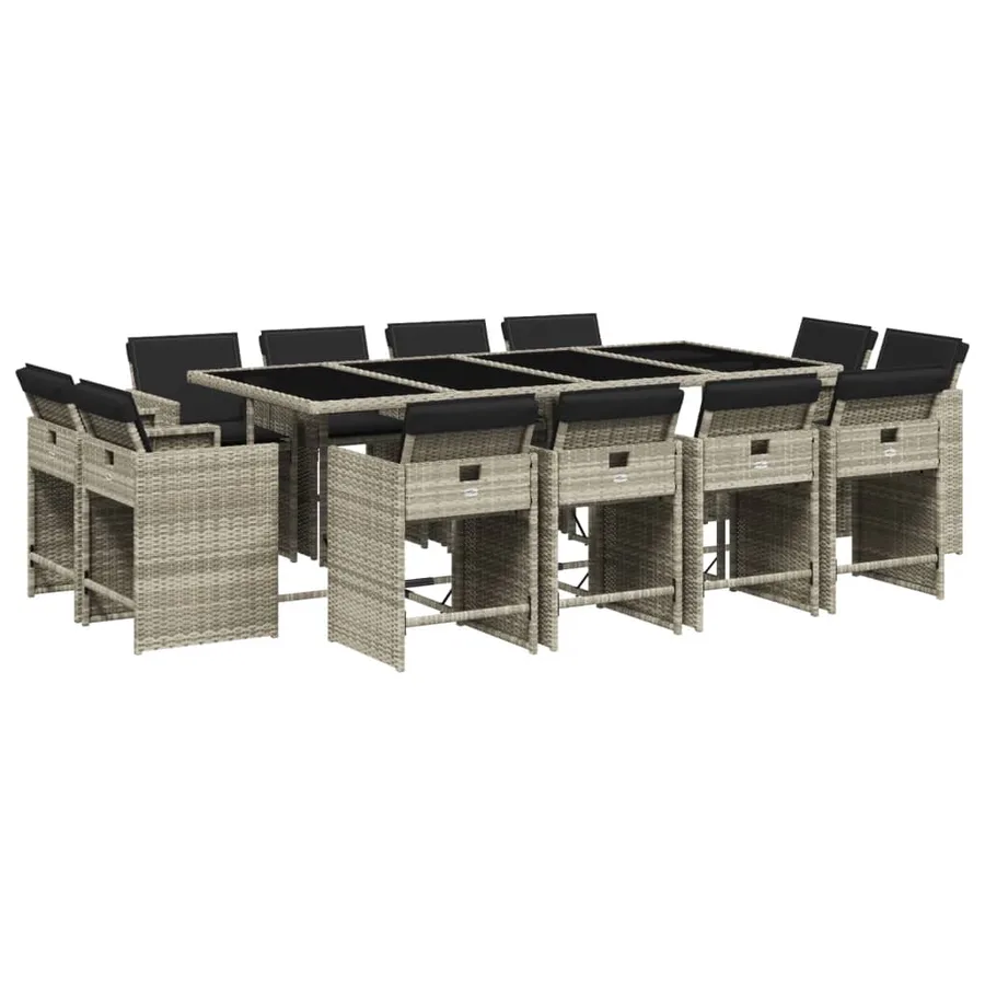 Ensemble à manger de jardin et coussins 13 pcs gris clair rotin - 2