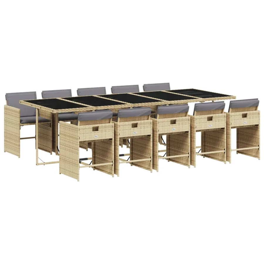 Ensemble à manger de jardin et coussins 11 pcs mélange beige - 2