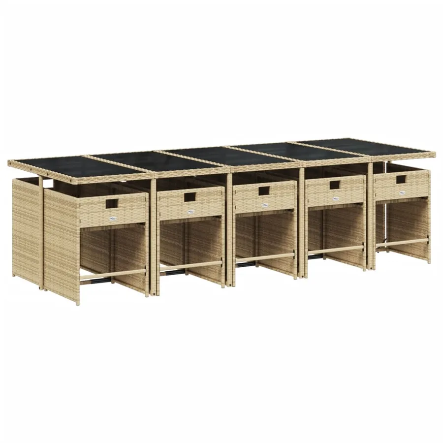 Ensemble à manger de jardin et coussins 11 pcs mélange beige - 3