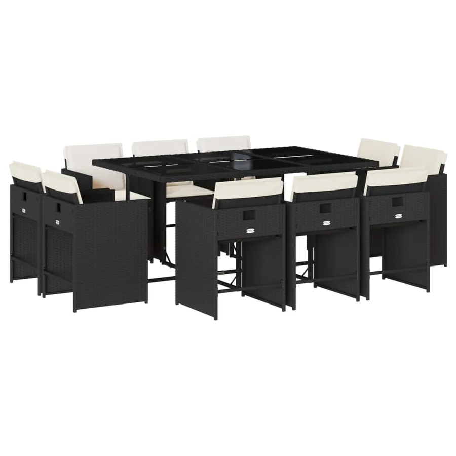 Ensemble à manger de jardin 11 pcs coussins noir résine tressée - 2