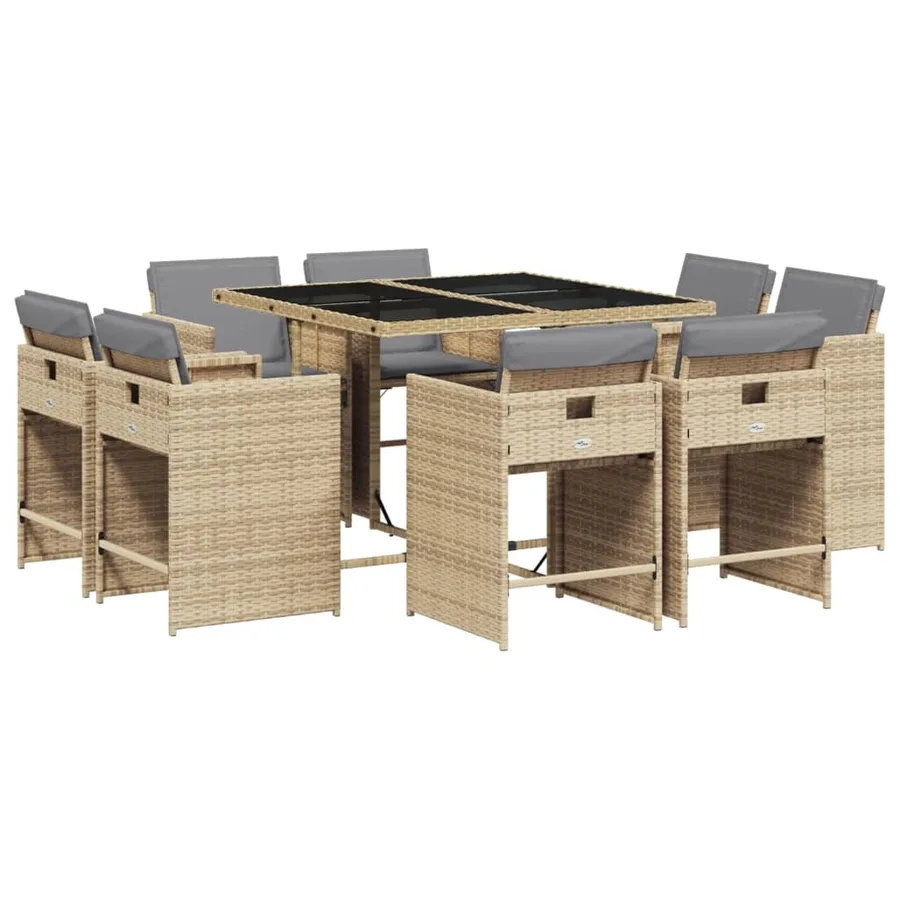 Ensemble à manger de jardin et coussins 9 pcs mélange beige - 2