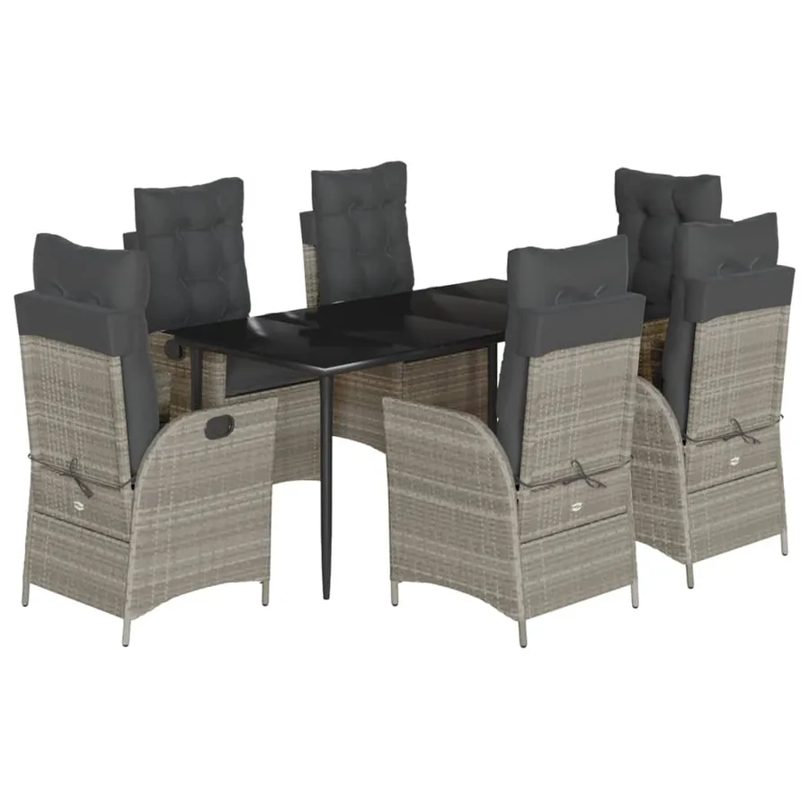 Ensemble à manger de jardin et coussins 7 pcs gris clair rotin - 2