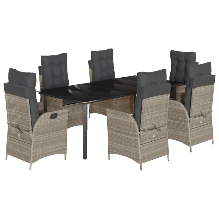 Ensemble à manger de jardin et coussins 7 pcs gris clair rotin - 2