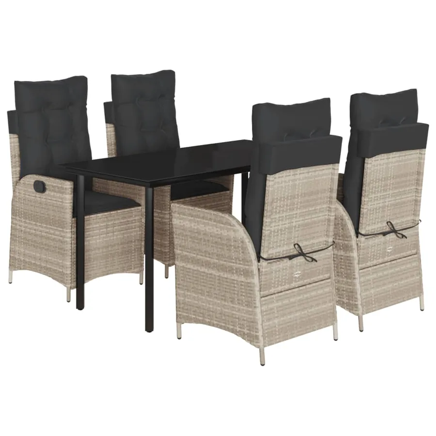 Ensemble à manger de jardin et coussins 5 pcs gris clair rotin - 2