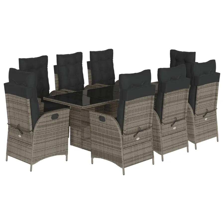 Ensemble à manger de jardin 9 pcs coussins gris résine tressée - 2