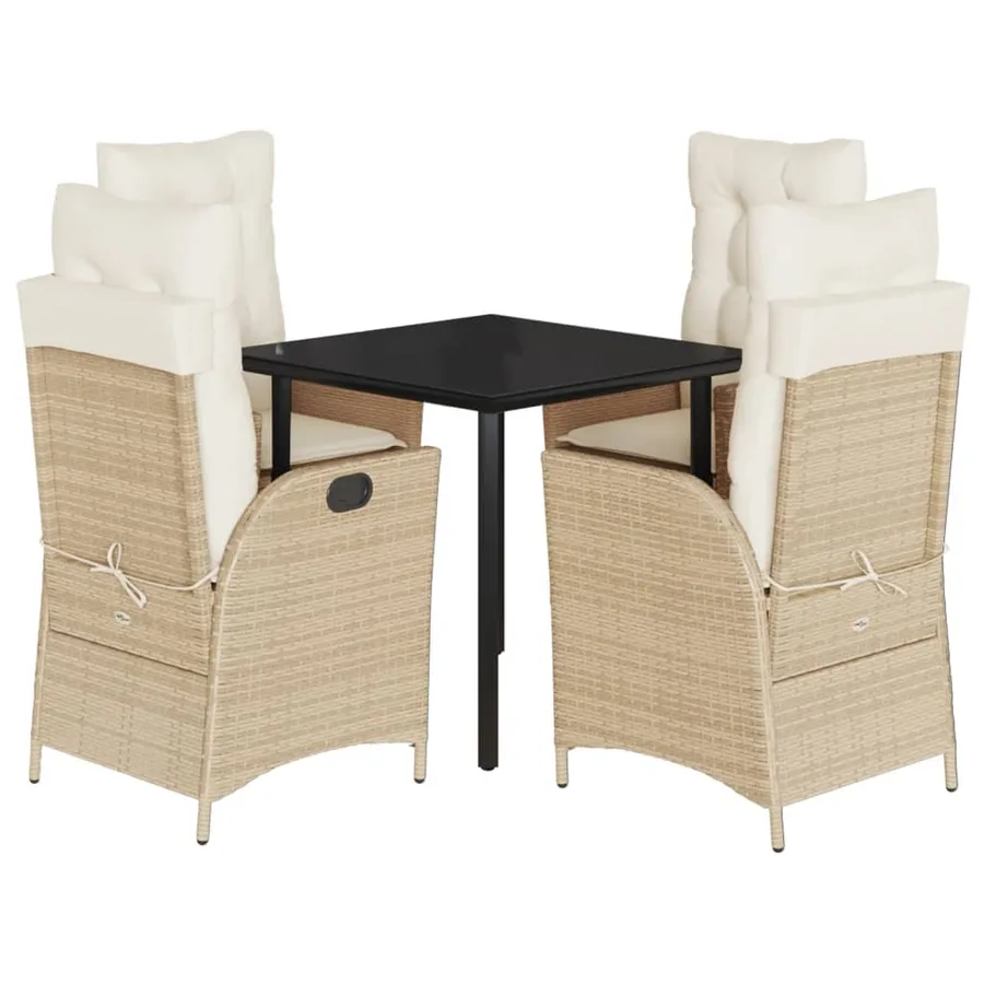 Ensemble à manger de jardin avec coussins 5pcs Beige poly rotin - 2
