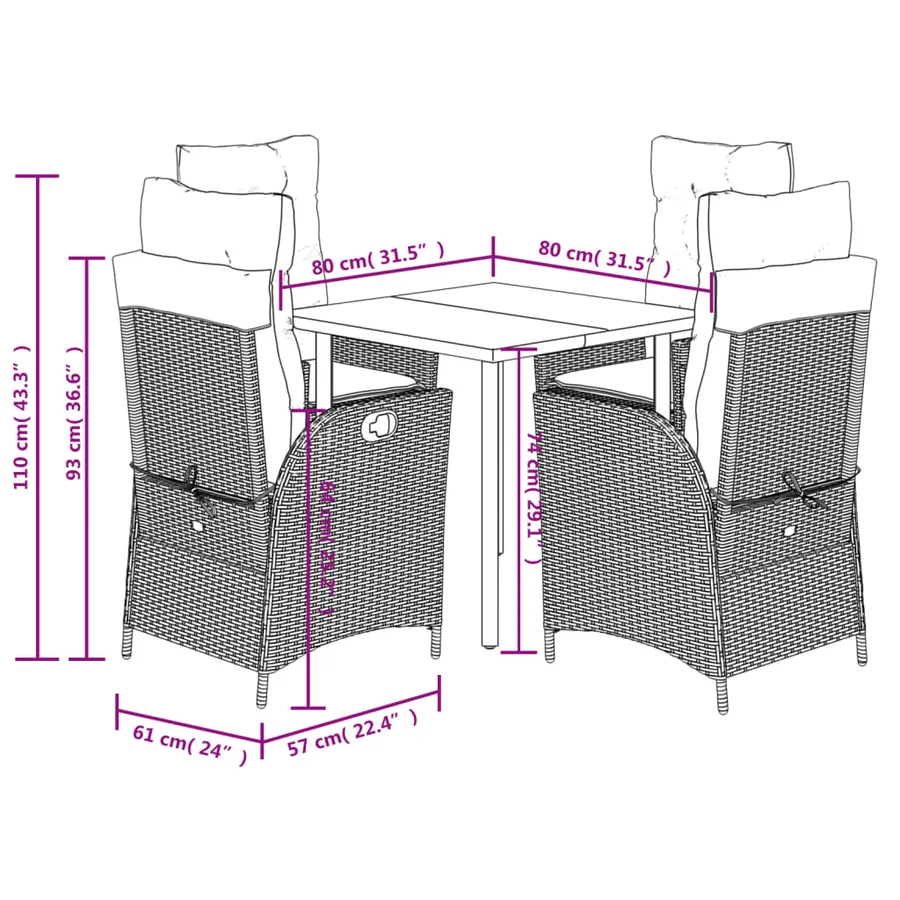 Ensemble à manger de jardin avec coussins 5pcs Beige poly rotin - 9