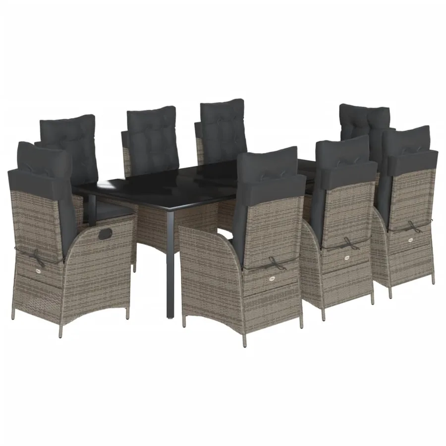 Ensemble à manger de jardin 9 pcs coussins gris résine tressée - 2