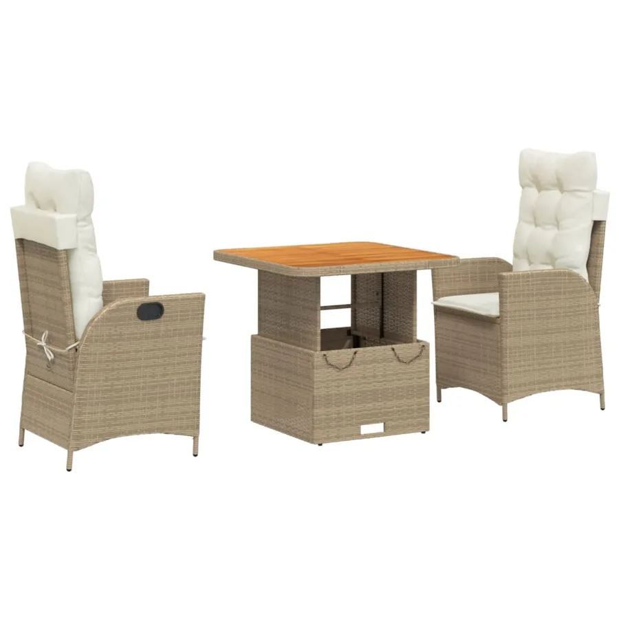 Ensemble à manger de jardin et coussins 3 pcs Beige poly rotin - 2