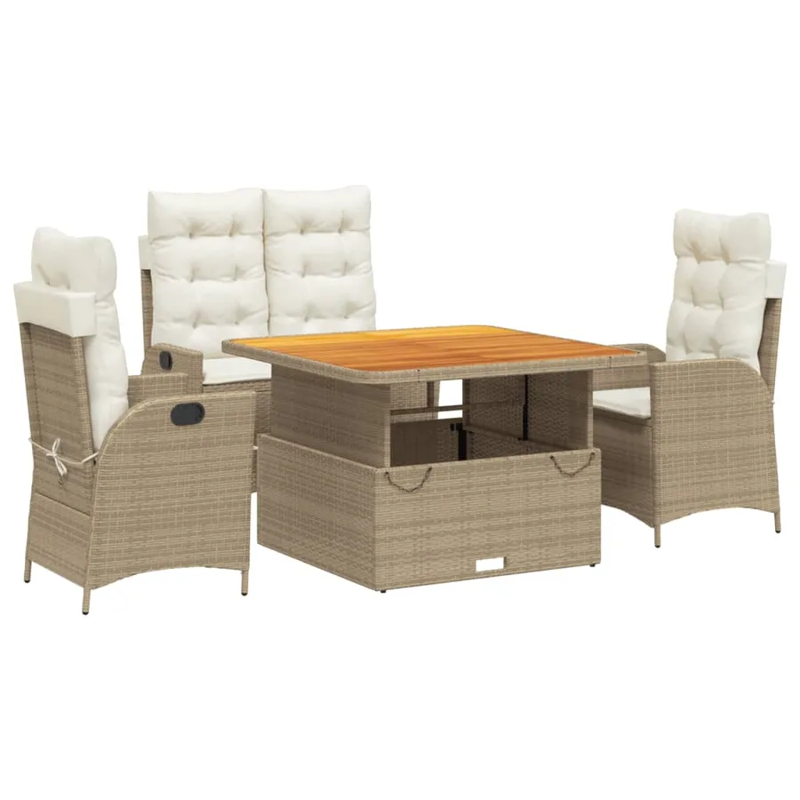 Ensemble à manger de jardin coussins 4 pcs beige résine tressée - 2