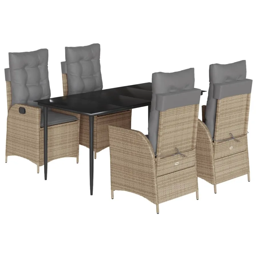Ensemble à manger de jardin avec coussins 5pcs Beige poly rotin - 2