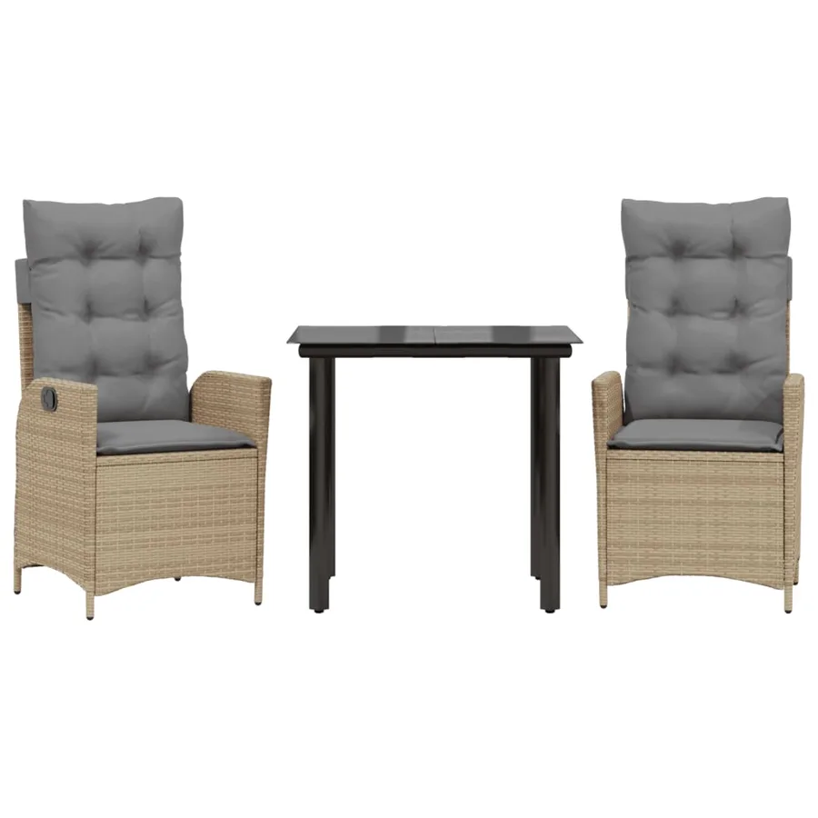 Ensemble à manger de jardin et coussins 3 pcs Beige poly rotin - 2