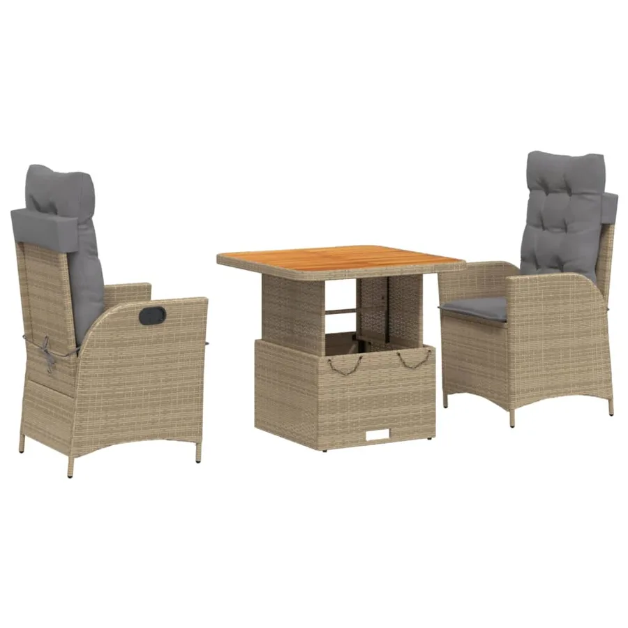 Ensemble à manger de jardin et coussins 3 pcs Beige poly rotin - 2