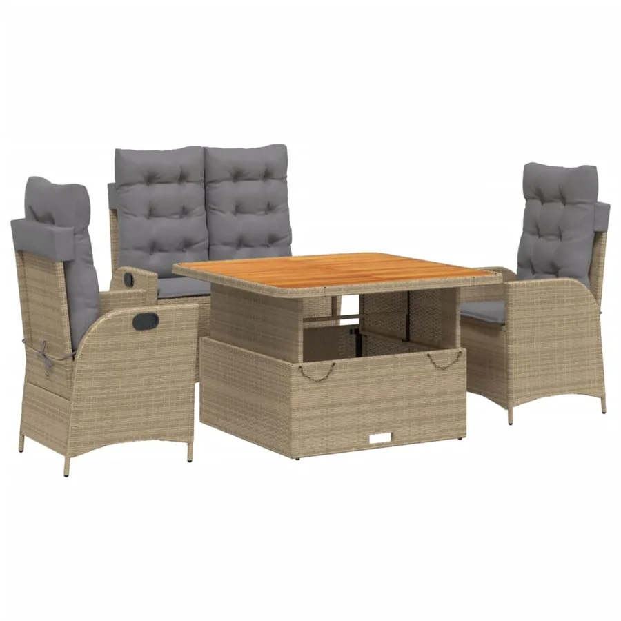 Ensemble à manger de jardin coussins 4 pcs beige résine tressée - 2