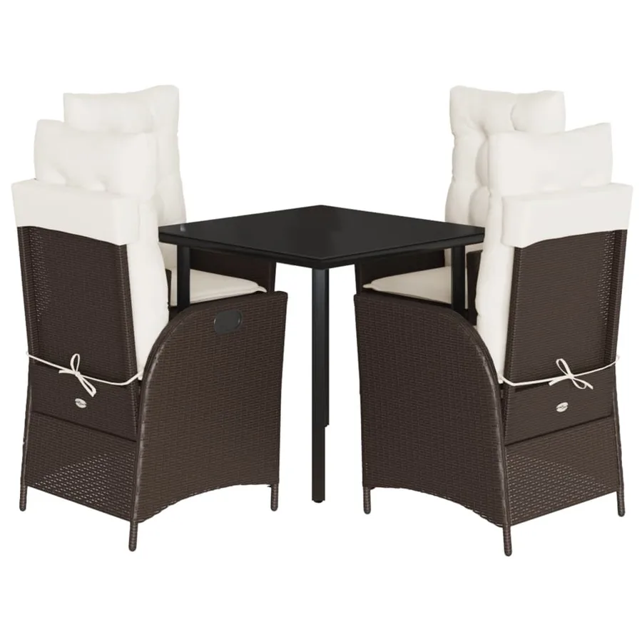 Ensemble à manger de jardin 5 pcs et coussins marron poly rotin - 2
