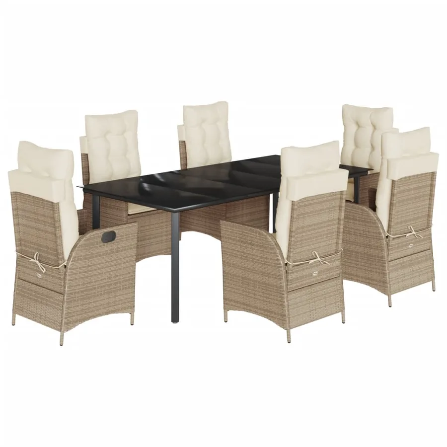 Ensemble à manger de jardin et coussins 7 pcs beige poly rotin - 2